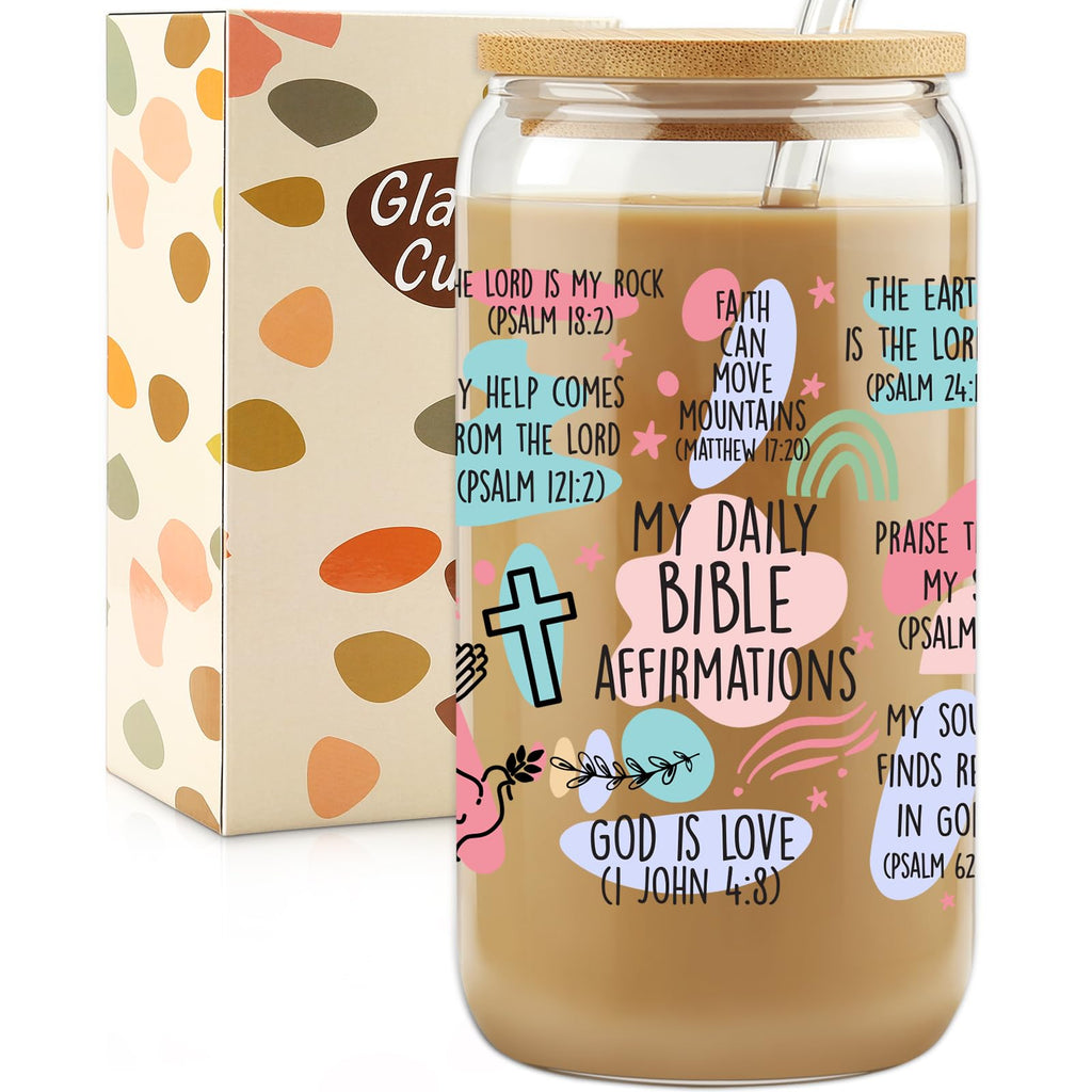 Inspirational Bible Verse Glass Mug Set of 10 – 16oz Christian Gift