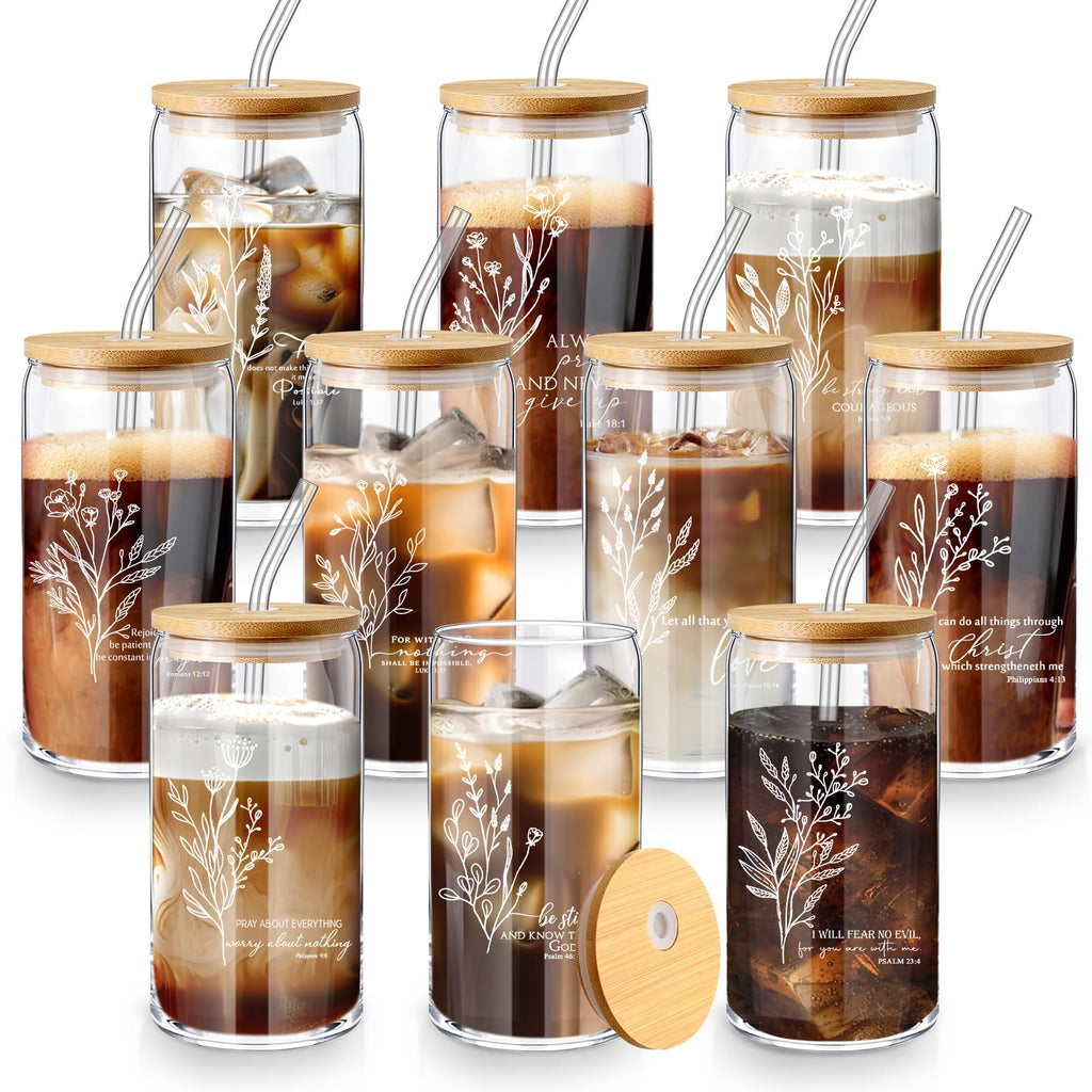 Bible Verse Glass Tumbler Set of 10 – 16oz Christian Gift for Women