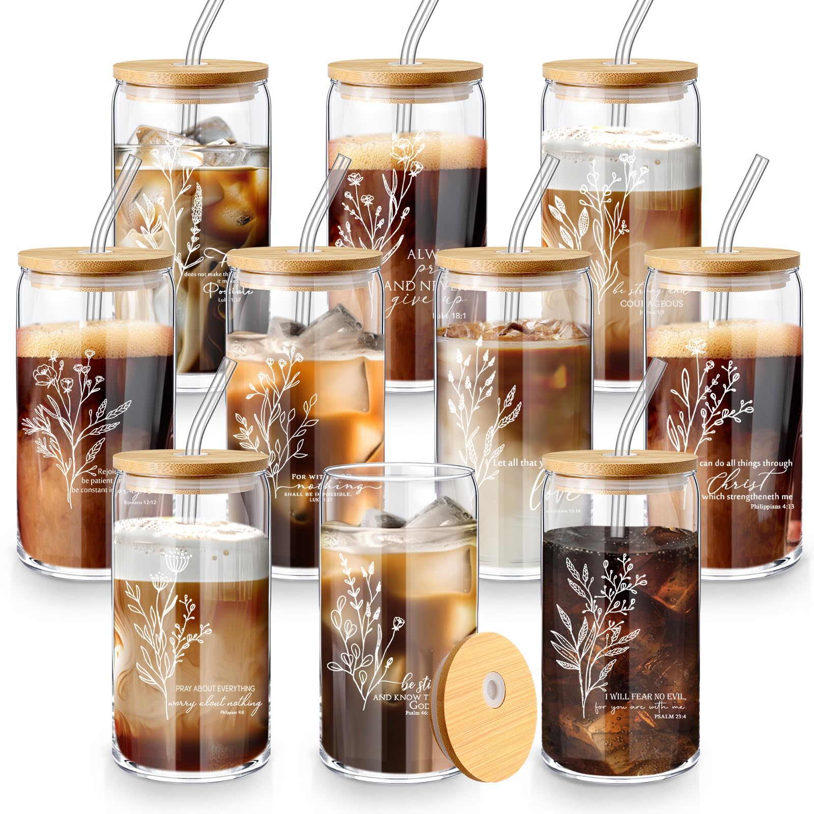 Bible Verse Glass Tumbler Set of 10 – 16oz Christian Gift for Women